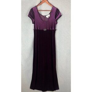 Papell Boutique Dress Maxi 14 Womens Purple Velvet Rhinestone Satin Full Regency